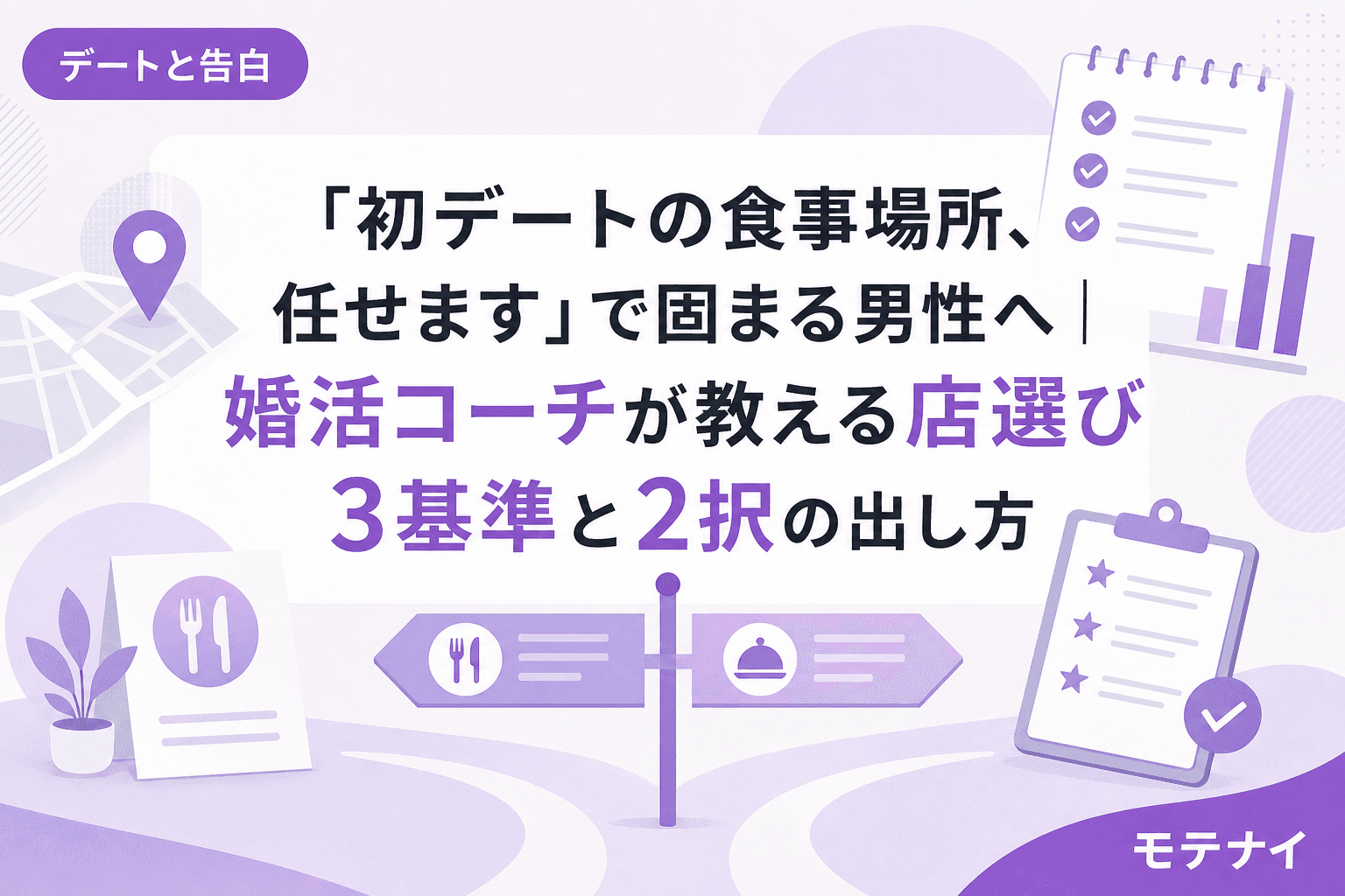 「初デートの食事場所、任せます」で固まる男性へ|婚活コーチが教える店選び3基準と2択の出し方