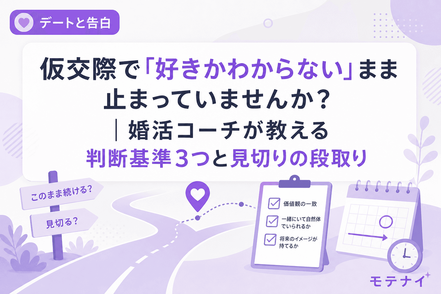 仮交際で「好きかわからない」まま止まっていませんか?|婚活コーチが教える判断基準3つと見切りの段取り