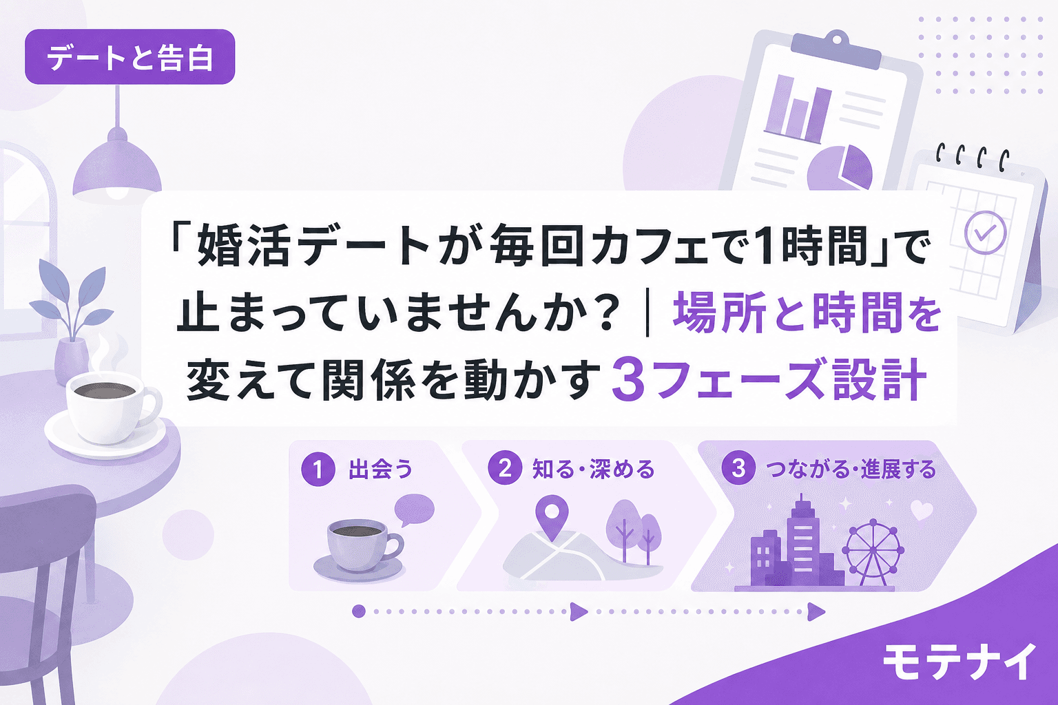「婚活デートが毎回カフェで1時間」で止まっていませんか?|場所と時間を変えて関係を動かす3フェーズ設計