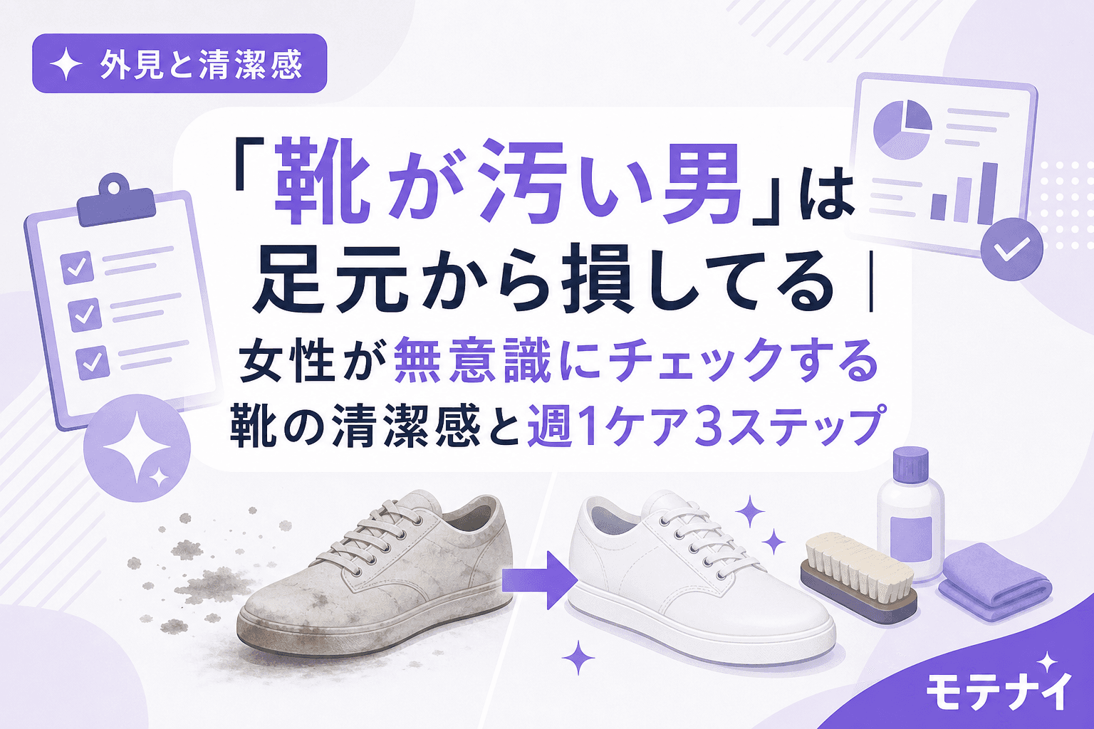 「靴が汚い男」は足元から損してる|女性が無意識にチェックする靴の清潔感と週1ケア3ステップ
