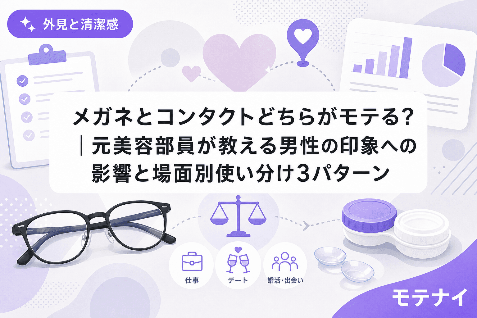 メガネとコンタクトどちらがモテる?|元美容部員が教える男性の印象への影響と場面別使い分け3パターン
