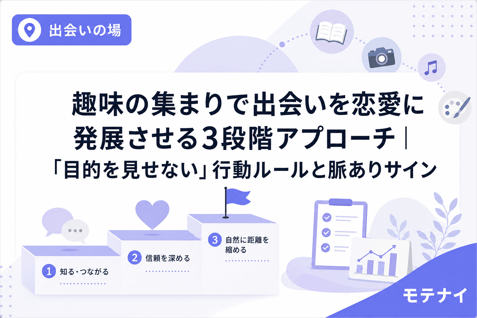 趣味の集まりで出会いを恋愛に発展させる3段階アプローチ|「目的を見せない」行動ルールと脈ありサイン