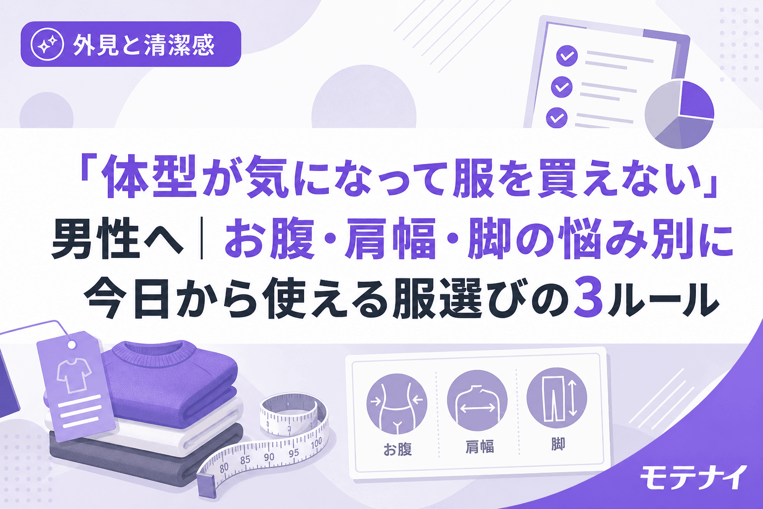 「体型が気になって服を買えない」男性へ|お腹・肩幅・脚の悩み別に今日から使える服選びの3ルール